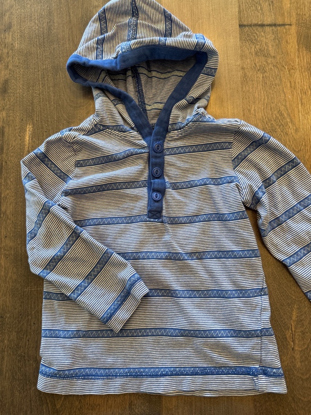 Tea Collection Blue & White Striped Hooded Pullover - XS (2-3)